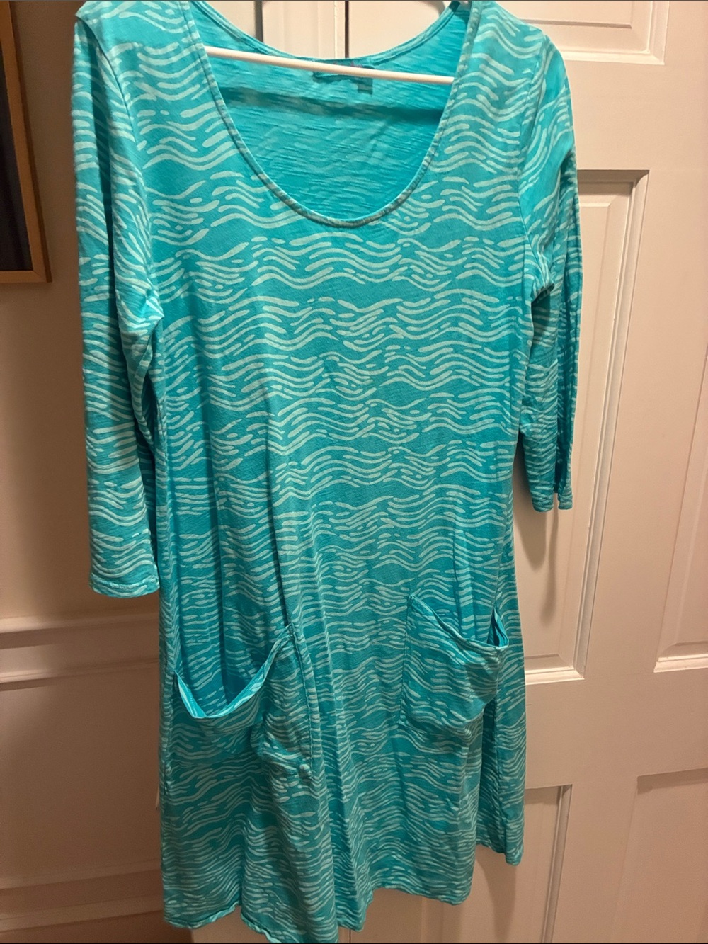 fresh produce Turquoise Wave-Print Scoop Neck Coverup Dress